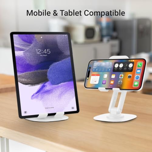 Image of Adjustable Mobile Phone Stand with 360 Rotating Base, Foldable Multi-Angle Desktop Phone Holder, Height Adjustable Table Stand for All Smartphones
