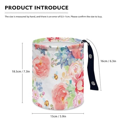 Image of Portable Dustbin Bin Waste Basket Pink Red Flowers Car Accessories Interior Foldable Car Trash Can Collapsible Waste Basket Bin Small Trash Can