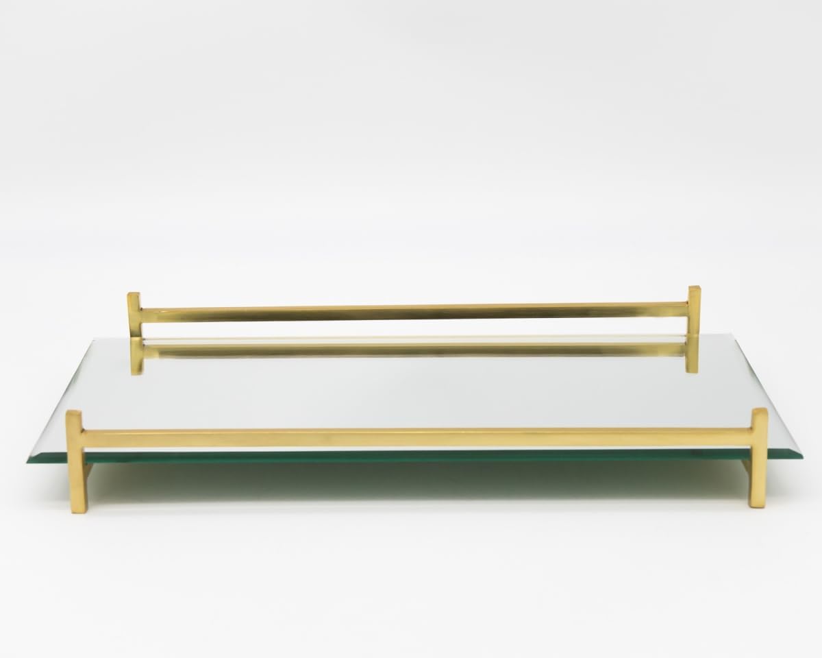 HomeRoots 517521 16 in. Mirror & Gold Rectangular Glass Vanity Tray