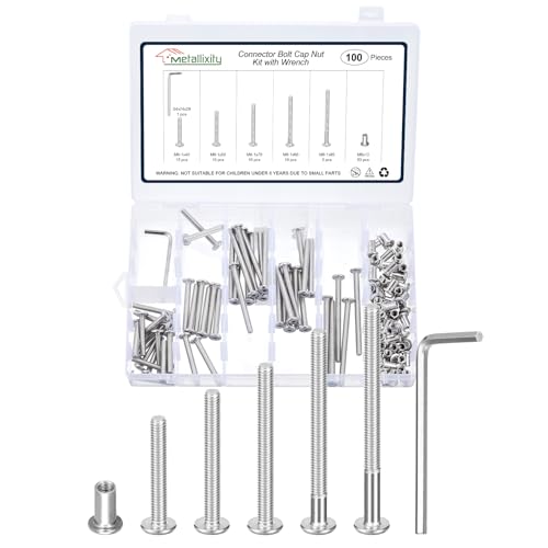Image of METALLIXITY Furniture Crib Screws Replacement Set with Wrench(M6-1x40 /50 /60 /70 /85mm) 100Pcs, Connector Bolts M6 Screw Barrel Nuts Binding Screws, for Chair Cabinet Bed, Silver