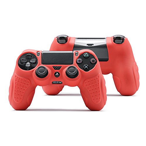CHIN FAI PS4 Controller DualShock4 Skin Grip Anti-Slip Silicone Cover Protector Case for Sony PS4/PS4 Slim/PS4 Pro Controller with 8 Thumb Grips (Red) - Thumbnail 2