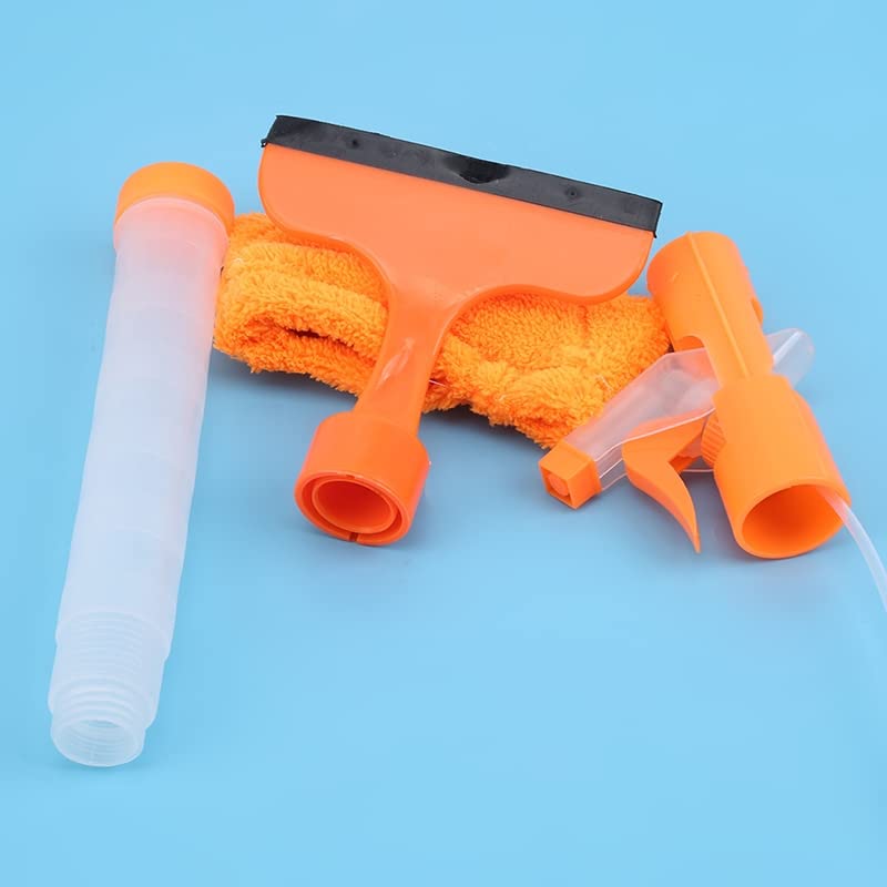 FYCAN 3 in 1 Easy Glass Spray Type Multi-Functional Double-Sided Cleaning Scraper Household Tool Spray Water Brush Glass Scraping Tool Cleaner Accessories Double-Sided Window Cleaner Window,(Orange)
