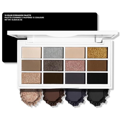 Image of Erinde Nude Brown Eyeshadow Palette, 12 Colors Matte Shimmer Beige Silver Gold Taupe Champagne Gray Black Eye Shadow Palette, Highly Pigmented Long Lasting Waterproof Eyeshadow Pallete, 02