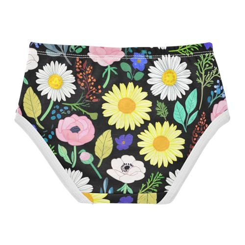 Toddler Underwear Custom 2t Cotton Little Girl Panties Durable Undies Kids Briefs Colorful Spring Flowers Black2