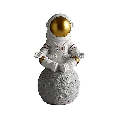 QOTSTEOS Estatua de astronauta, estatua de astronauta, 9,84 x 5,90 pulgadas, estatuas de astronauta, estatuas de astronauta, decoración de escritorio para el hogar (oro, tamaño: meditar)