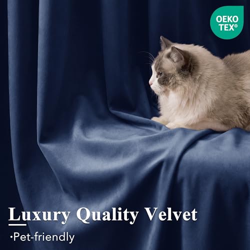 Image of Navy Blue Velvet Extra Curtains for Living Room, W52xL120, 2 Panels | 300GSM Soft Velvet, Thermal Insulated, Back Tab Curtain Panels Elegant Decor, Window Drapes for Dining Room, Kitchen, Office