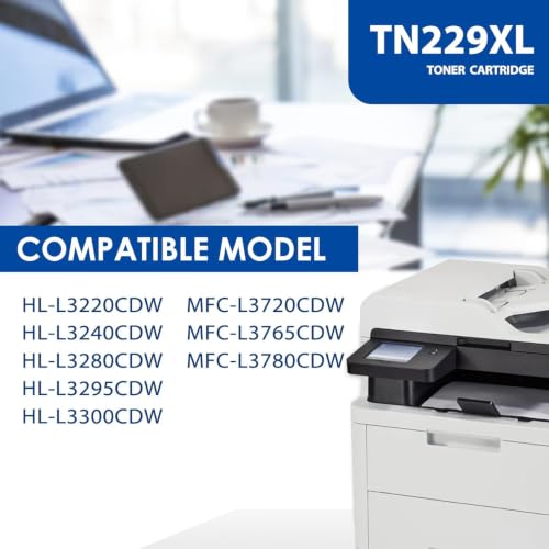 Image of TN-229 TN229XL Toner Cartridges Replacement for Brother TN229 TN-229xl Toner Cartridges for TN-229BK /C /M /Y High Yield, TN2294PK -Black, Cyan, Magenta, Yellow Toner (MFC-L3720CDW)