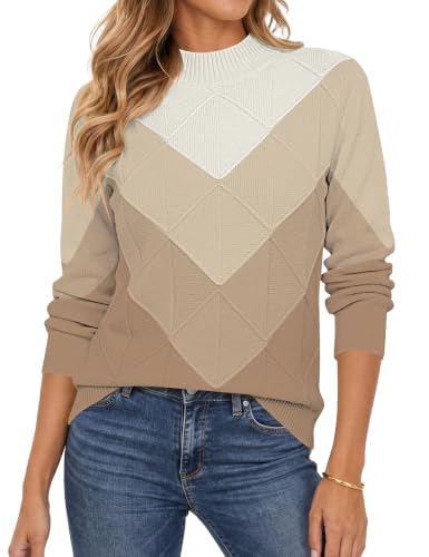 Sweaters for Women Mock Neck Long Sleeve Ribbed 22 sweaters for women - white khaki