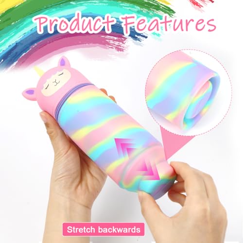 TaleMoon Federmäppchen Rosa Einhorn 2 in 1 Weiche Silikontasche,Weichem Silikon Federtasche,Kawaii Mäppchen Cartoon Bleistifthalter für Mädchen,Jungen Büro, Uni, Niedlicher Schulbedarf-B
