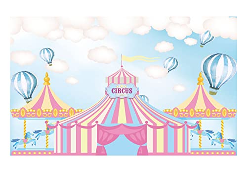 Funnytree Pink Circus Tents Theme Party Backdrop Carnival Carousel Photography Background Girl Princess Birthday Newborn Baby Shower Decorations Photo Booth Cake Table Banner