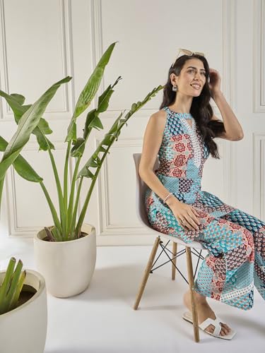 Image of Women's Floral Printed Kurti and Palazzo Set | Sleeveless Ethnic Co-Ord Set