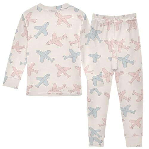 Cartoon Simple Airplane Pattern Cute Pajama Sets Long Sleeve Top and Pants, Snug Fit Sleepwear for Night Wears2