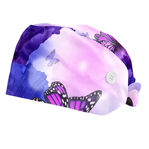 Couvre-chef unisexe violet papillon ajustable pour la restauration et les soins