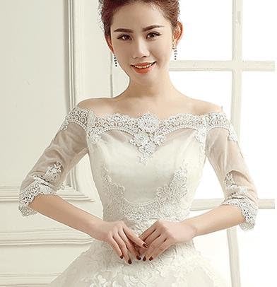 &huahua Bride shawl shoulder chain necklace jewelry wedding accessories lace fashion cloak Thin coat, white