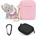 TOROTOP Compatible for Airpods Case Keychain Set 7 in 1 Silicone Protective Airpod Case Cover Accessories with Bling Elephant Keychain/Strap/Ear Hook/Travel Box Compatible for Apple Airpod 2&1(Pink)
