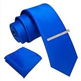 RBOCOTT Royal Blue Skinny Tie and Pocket Square with Tie Clip Set(25)