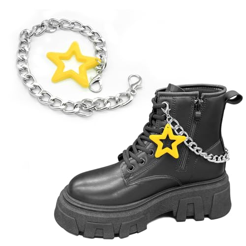 Gownsella 2PCS Shoe Charms Chain Shoelace Chains DIY Punk Shoe Accessories Decoration for Boot Sneaker Bag Handbags Pants Chain Keychain Cool Party for Girl Women (05Yellow Pentagram)