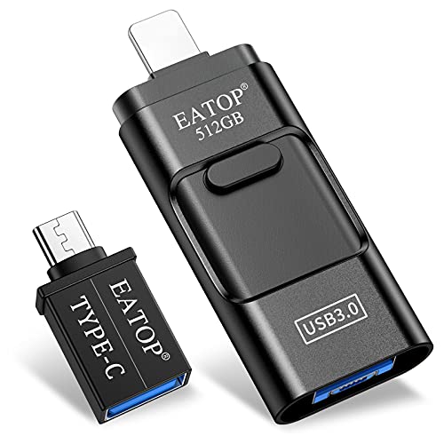 EATOP USB3.0 Flash Drive 512GB, USB External Storage Memory Stick Thumb Drive Photo Stick Compatible with iPhone, Android, Computers (Black)