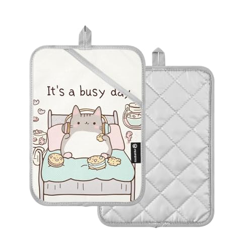 Fustylead WJ-G384791374P1031C1096S2493 Funny Cute Cat Chill Lazy Kitty Pot Holders Heat Resistant Pot Holders 7 Inchx9.8 Inch Pots Holder Washable Potholers Set For Kitchen Craft Oven Hot Pods Home Cooking Baking Microwave cover