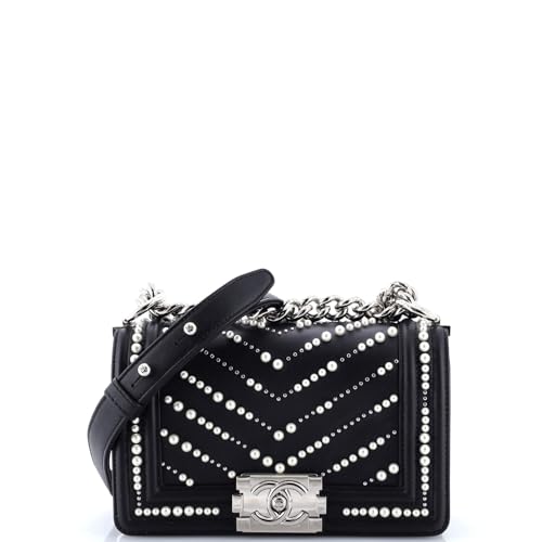 Chanel Boy Flap Bag Pearl Chevron Calfskin Small Black