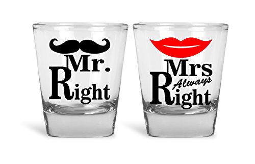 Mr. Right & Mrs. Always Right Funny Novelty Couples Shot Glasses | Great