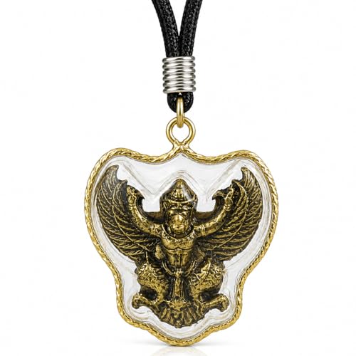 Amulette Protectrice Garuda en Laiton Plaqué Or avec Cordon pour Homme et Femme