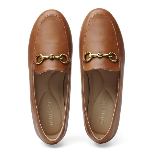 Image of Minorsu Buckle Loafers for Women Slip On Round Toe Dress Flats Business Casual Work Driving Shoes