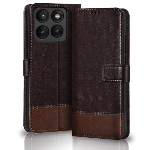 Image of TheGiftKart Flip Back Cover Case for Motorola Moto Edge 60 Pro 5G | Dual-Color Leather Finish | Inbuilt Stand & Pockets | Wallet Style Flip Cover for Moto Edge 60 Pro 5G (Faux Leather, Coffee & Brown)