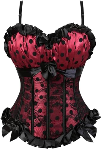 Image of Women's Lace up Gothic Jacquard Shoulder Straps Tank Overbust Shaper Corset Bustiers Top