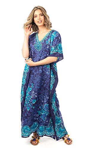 Looking Glam Neuf Femmes Surdimensionné Maxi Kimono Tunique Caftan Robe Caftan (46-52, Marine) Cover