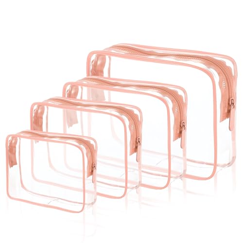Image of EVDIAGD Clear Cosmetic Bag, 4 Pcs Waterproof Clear Plastic Cosmetic Makeup Bags,Transparent Packing Organizer Storage Bags,Christmas Gift for Mother,Wife,Grilfriends(Pink).
