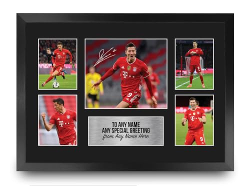 Image of HWC Trading Robert Lewandowski Personalised Gift - Signed Autograph Picture, Framed A3 Football Photo Display with Custom Name Message for Birthday Christmas Wedding