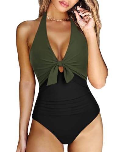 RXRXCOCO V Ausschnitt Push Up Sexy Badeanzug Damen Bauchweg Shape Bademode Neckholder Rückenfrei Badeanzug Mit Cups Swim...
