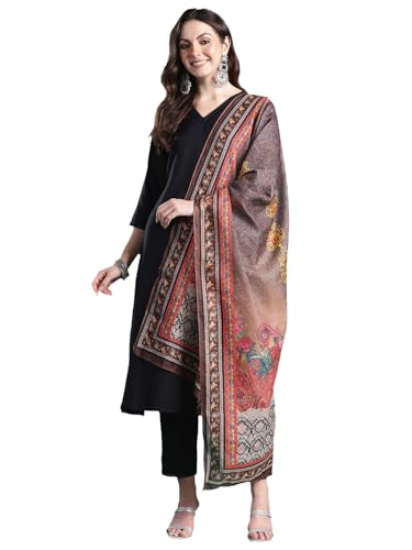 Image of INDO ERA Women's Straight Cotton Blend Solid Solid Kurta & Pant with Dupatta Set (IESTR10631)
