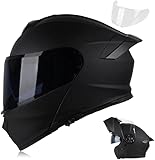 Uchoose Flip Up Full Face Modular Motorcycle Helmet for Adults Cascos para Motos Street Bike Motocross Helmet DOT Approved Dual Visor (Black, Large)