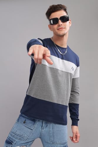 Image of ADRO Full Sleeve Tshirt for Men | Colorblock T Shirt for Men | 100% Cotton Tshirt | Full Sleeve Regular Fit T-Shirt | Men's Full Sleeves T Shirts