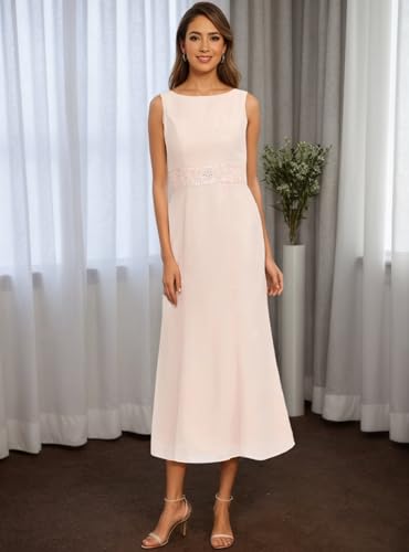 2 Pieces Tea Length Mother of The Bride Dresses Long Sleeve Chiffon Formal Wedding Guest Dress with Jacket2