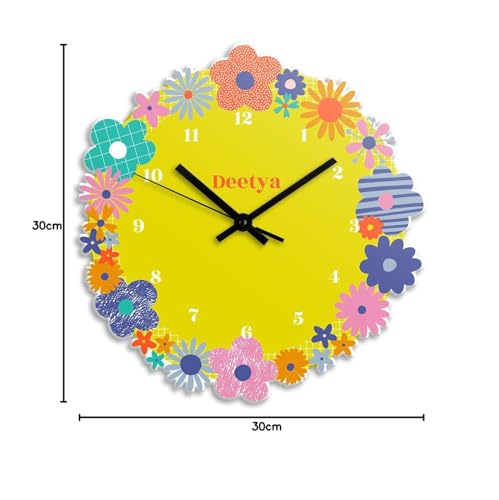 Image of Zooboo Personalized Analog Wall Clock, Custom Name Acrylic Silent Quartz Movement Wall Clock with Sleek Modern Design, Ideal for Birthdays (Design - Blossom), 30x30 cm, Multicolor