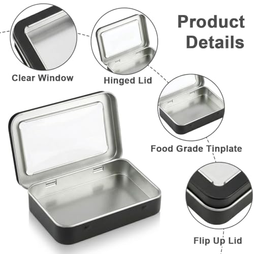 Image of HASTHIP 2 Pack Small Metal Tin Box with Clear Lid Hinged Storage Container for Crafts Traveling Small Items Organizer