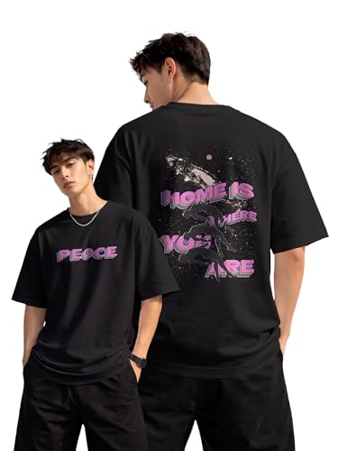 Image of fanideaz Mens Oversized Printed Half Sleeve Branded Cotton T-Shirt for Mens || Back Printed t Shirts for Men || Oversized t Shirts for Men