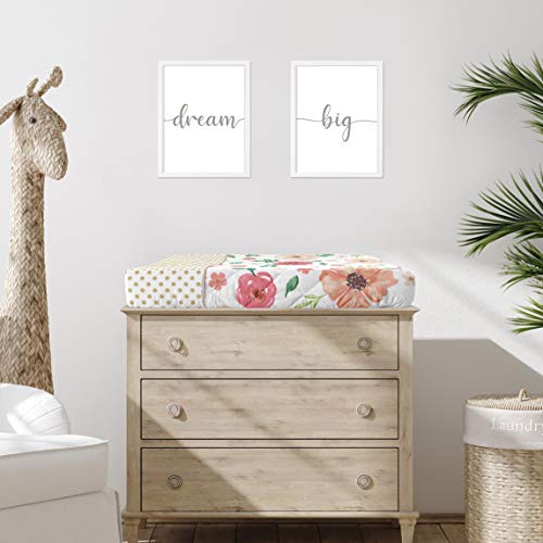 Image of Sweet Jojo Designs Peach, Green and Gold Changing Pad Cover for Watercolor Floral Collection - Pink Rose Flower