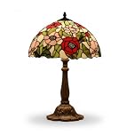 Loxton Lighting Large Poppy Stained Glass Tiffany Table Lamp Complete for Living Room Bedrooms Hallway Tables