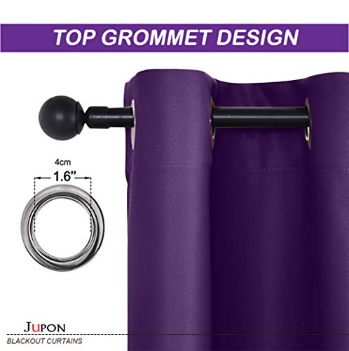 Image of JUPON Energy Saving Blackout Silk Curtains for Bedroom with 3 Layers Weaving Technology, (W 54 inch X 108 inch L - Purple)