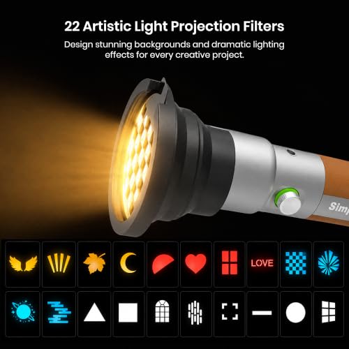 Image of Simpex G-20 RGB Photography Flashlight Portable 20W LED Video Light with Professional Optical Lens, Adjustable Focus Beam, 20 Projection GOBOs, 20 Color Filters, 7500mAh Battery, Type-C Charging
