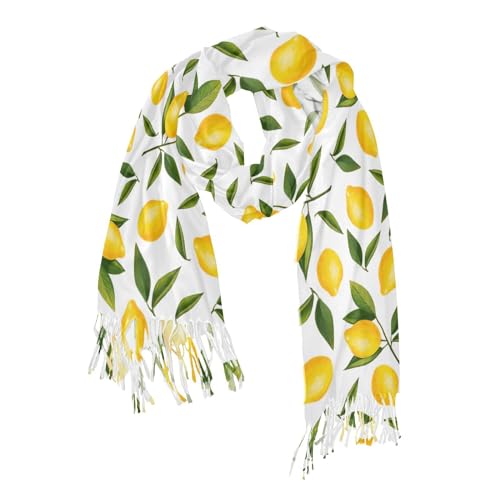 VIGTRO Watercolor Lemon and Leaves Women Wrap Pashmina Shawl, Fruit Pattern Winter Warm Long Scarf with Tassels for Evening Dress & Wedding 6