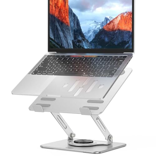 Image of BESIGN Laptop Stand with 360 Rotating Base, Ergonomic Adjustable Notebook Riser, Foldable Computer Holder Compatible with 10-14 inch Laptops, LS11 Silver