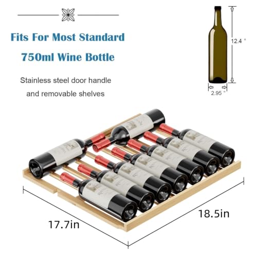 Image of Antarctic Star 24 Inch Wine Fridge Cooler, 52 Bottle Wine Cooler Refrigerator. 39-64F Dual Zone Wine Refrigerator Glass Door, Built in or Freestanding Under Counter Fridge for Home Bar Office