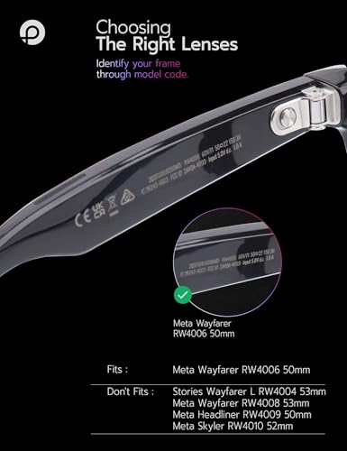 Image of Replacement Lenses for Ray-Ban Meta Wayfarer RW4006 & RW4012 50mm AI Glasses - Photochromic, Anti Blue Light Lens