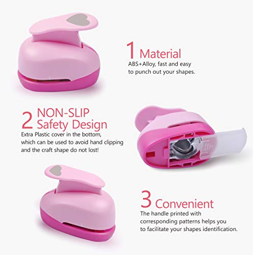 Bearboss 5 Pack Heart Punch, Craft Hole Punch Shapes, Pink Paper Puncher, Different Size Of Scrapbooking Punches For Greeting Card Making, Handcraft, Diy Albums Photos, 0.3'' 0.6'' 1'' 1.5'' 2'' Inch #TOP6