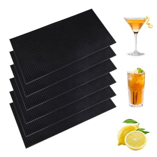 eupdd Lot de 6 Pièces Tapis de Bar : Tapis Cocktail Antidérapant, 30x15cm, Noir, PVC, Pour Séchage des Verres, Bar, Restaurant, Café, Comptoir, Cuisine, Hôtel, Salon de Coiffure, Terrasse